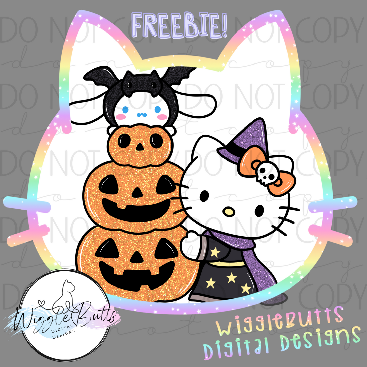 Kitty and Friends Halloween Pumpkins ClipArt Piece