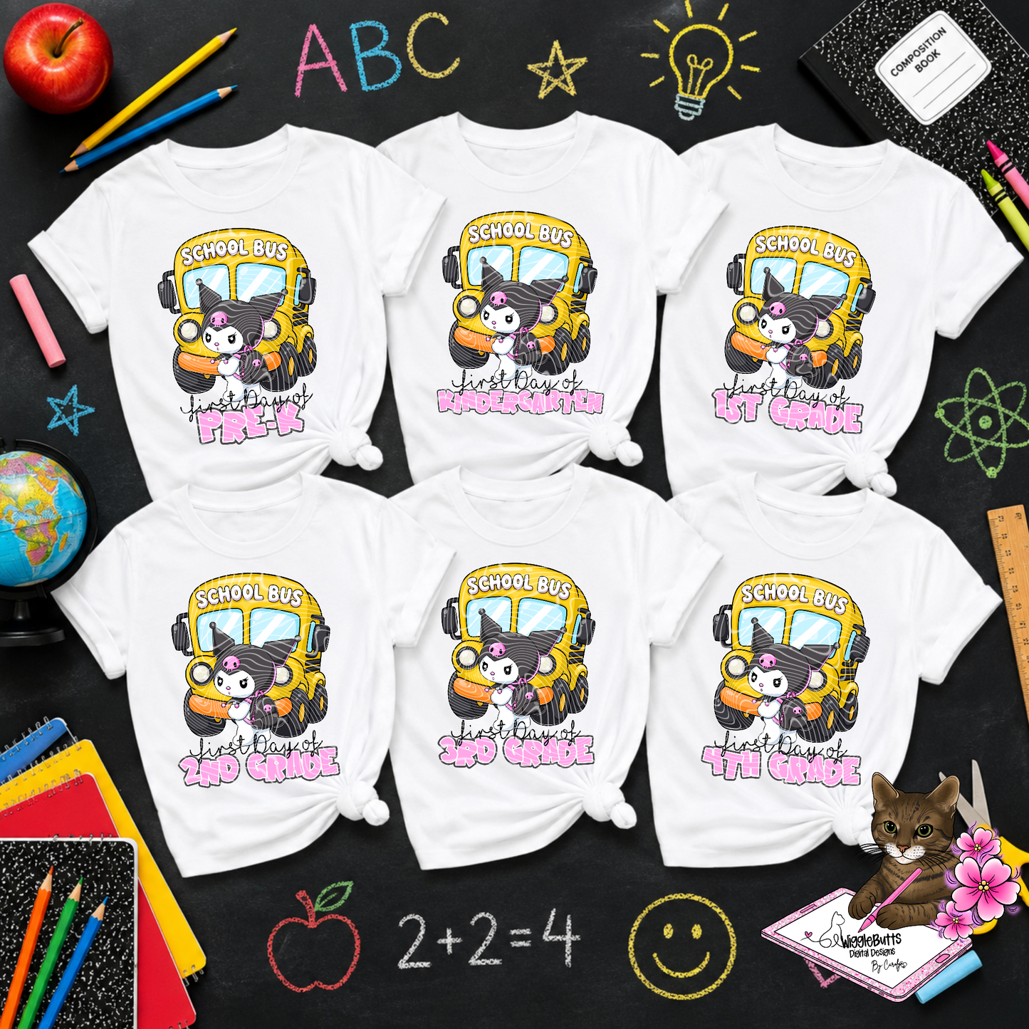 Kitty and Friends Pink Skull Back to School Grade Level Design Bundle