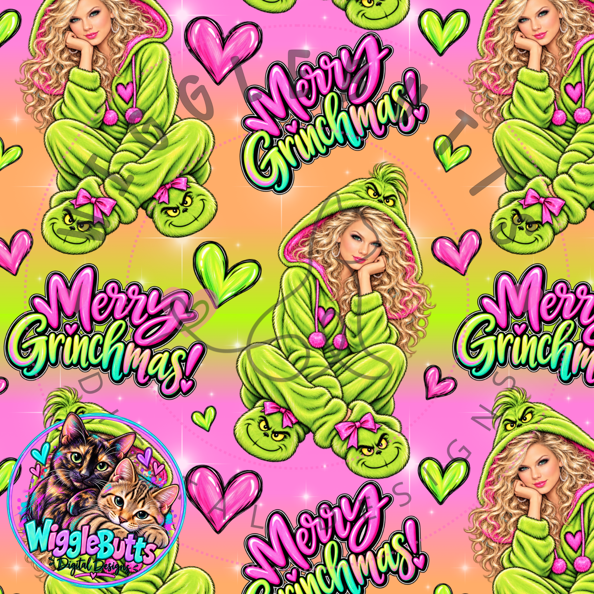 Pop Star Country Singer Green Guy Christmas Mashup Seamless File PNG Design