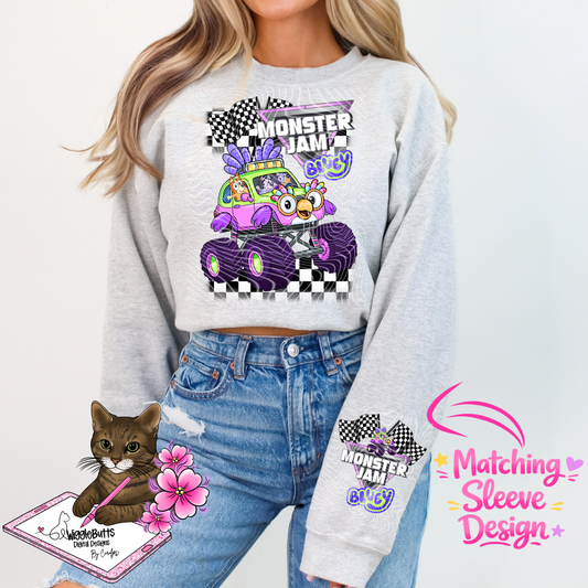 Blue Dog Puppies Monster Truck PNG Design and Matching PNG Sleeve Design