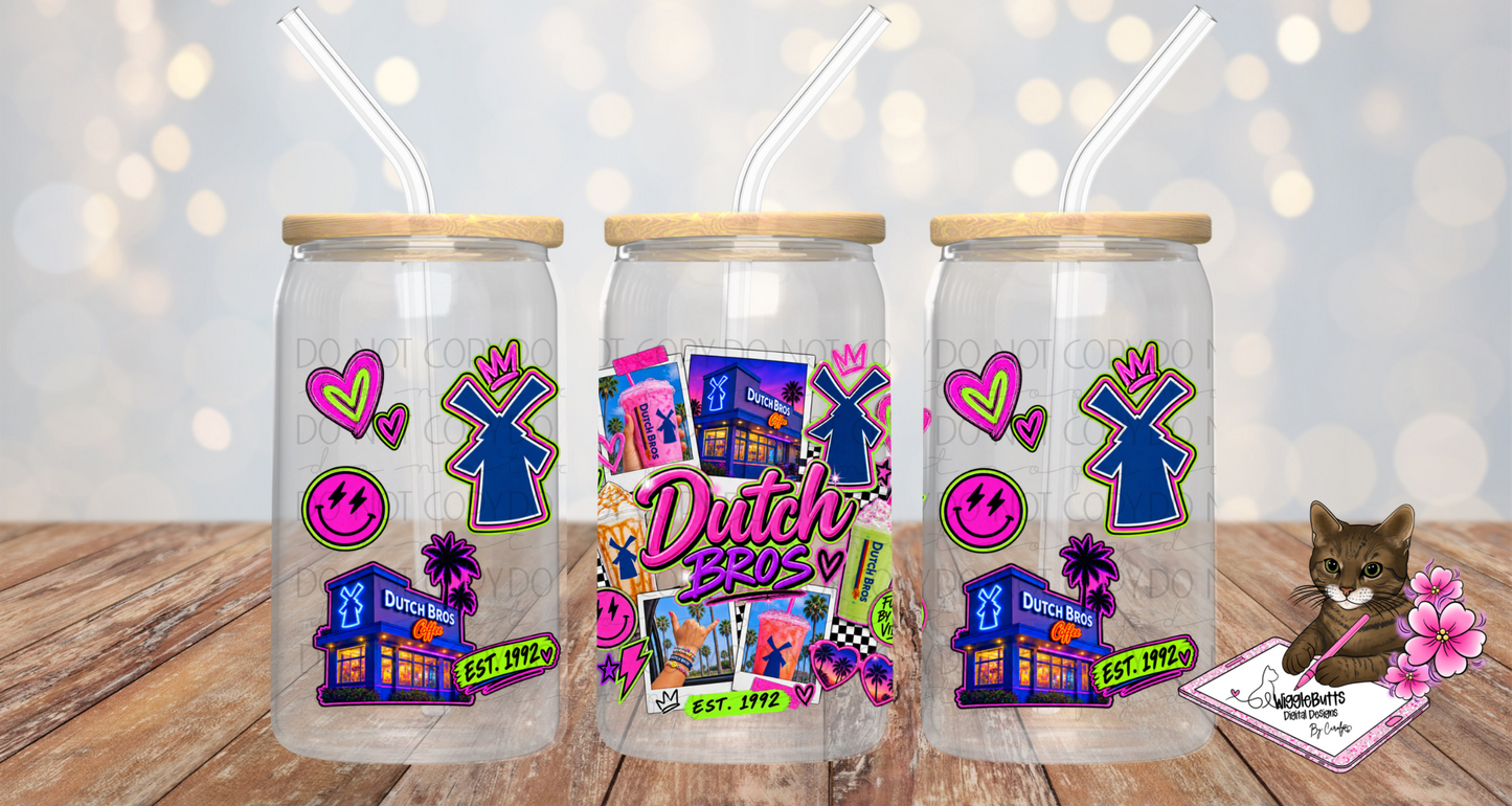 Coffee Lovers Blue Guy Polaroid 16oz Cup/Jar Wrap PNG Design
