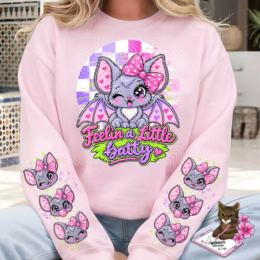 Halloween Cute Girlie Bat Feelin a Little Batty PNG Design and Matching PNG Sleeve Design