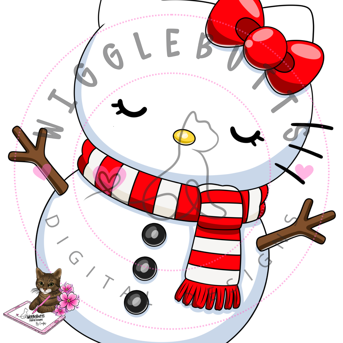 Kitty and Friends Snowman Winter Christmas ClipArt Piece