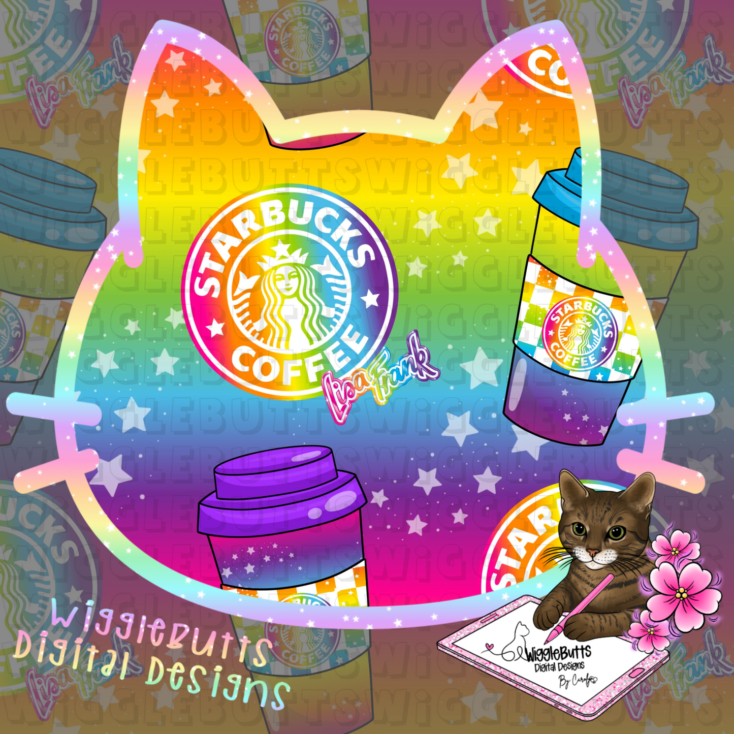 Coffee Lovers 90s Rainbow Style Green Girl Seamless File PNG Design