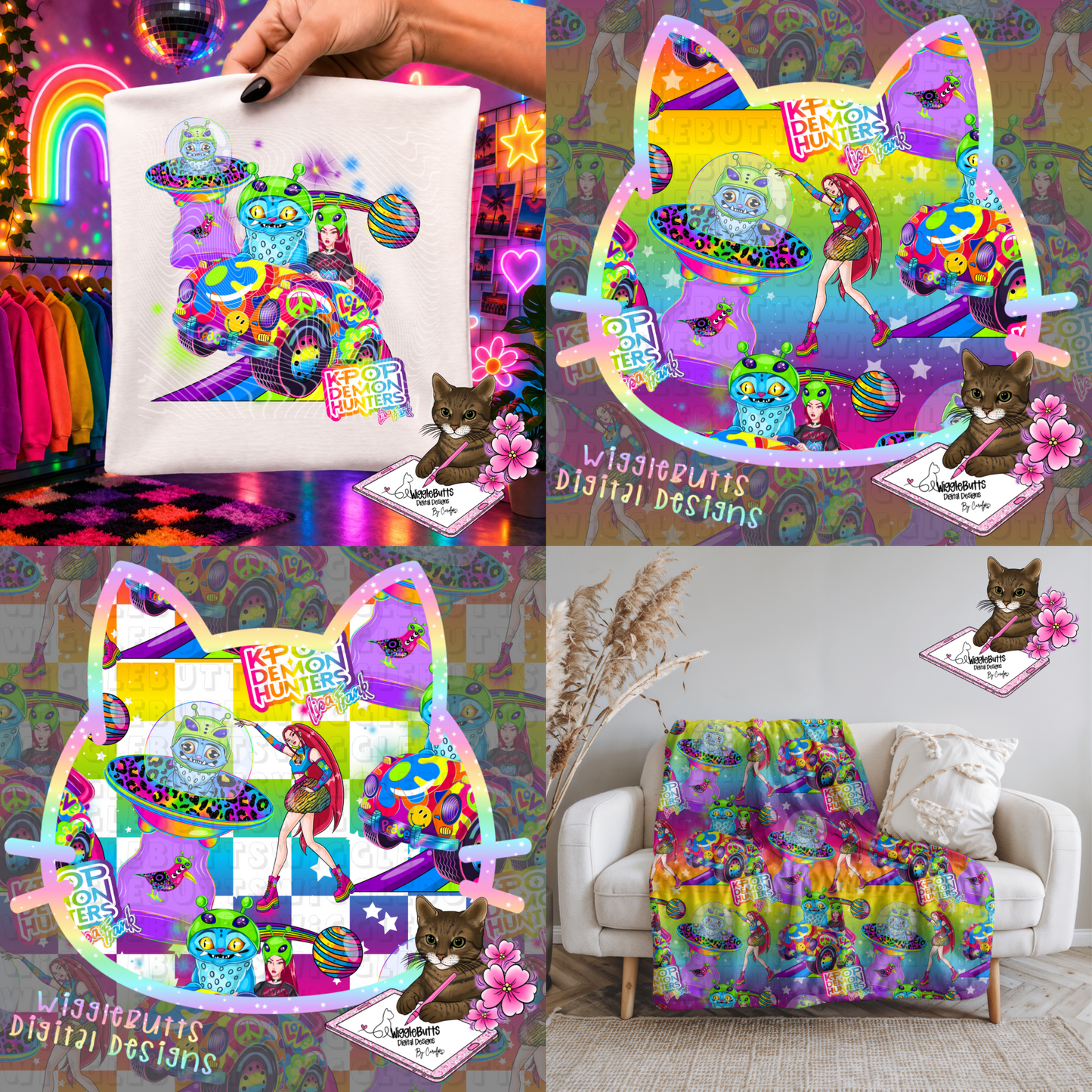 Anime Hunter Girls Soda Boys 90s Rainbow Style Seamless and PNG Solo Bundle
