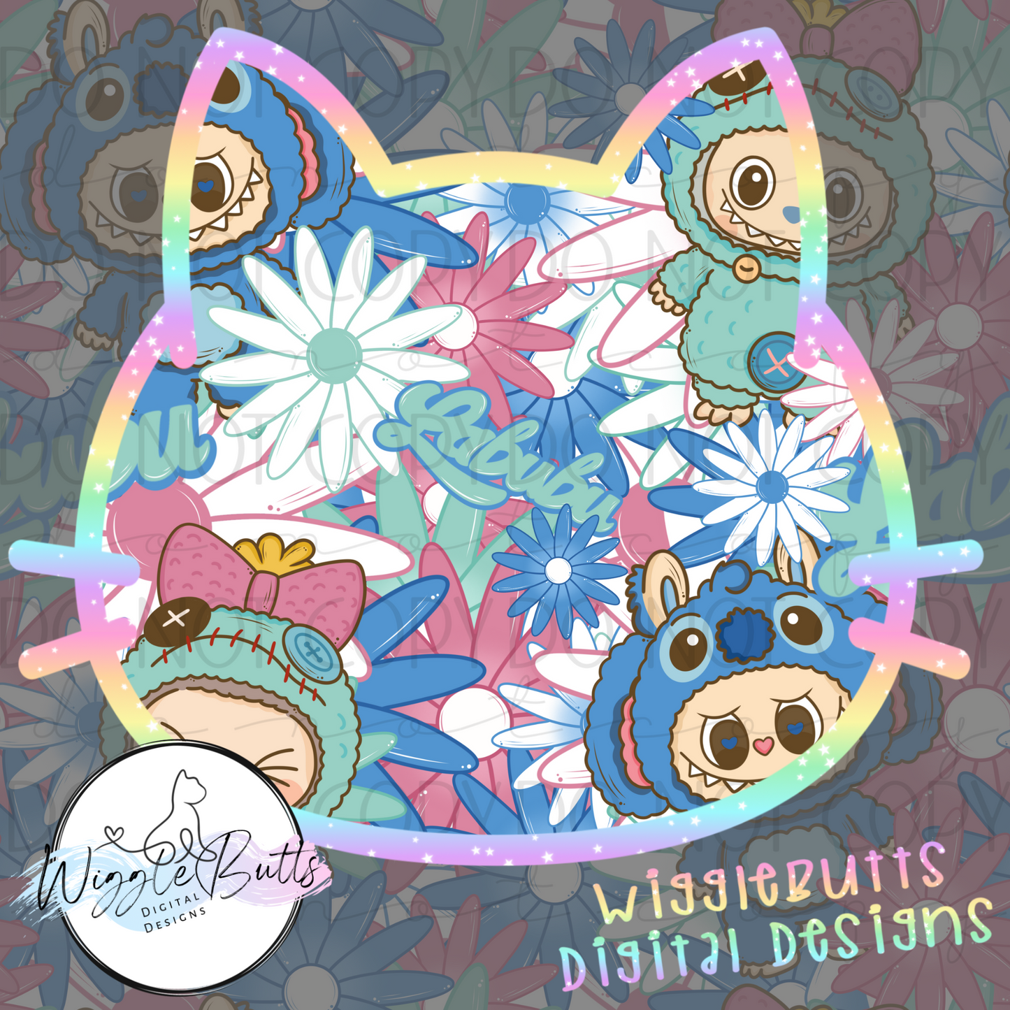 Little Monsters Blue Alien Flowers Seamless File