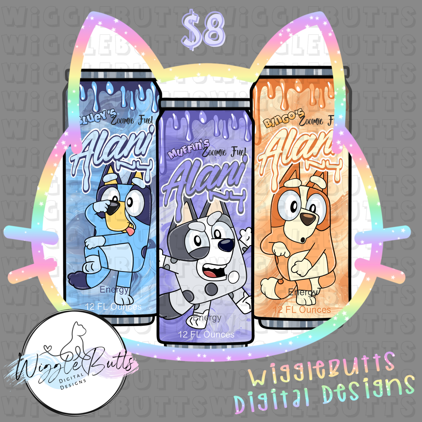 Blue Dog Puppies Energy Drink ClipArt Bundle