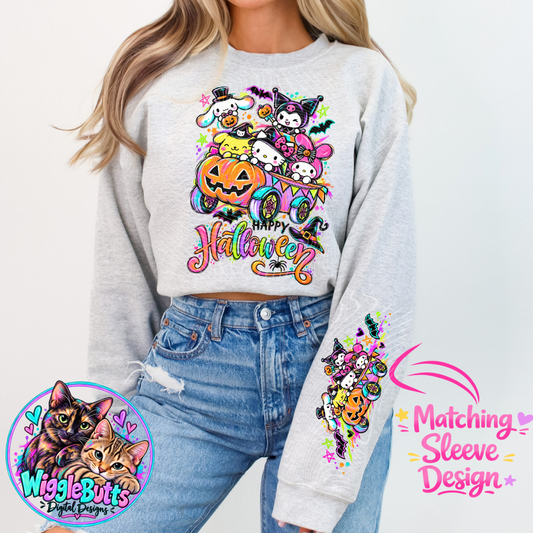 Kitty and Friends Halloween PNG Design and Matching PNG Sleeve Design