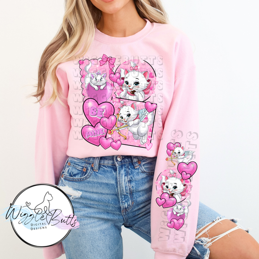 White Cat Valentine's Day PNG Design and Matching PNG Sleeve Design