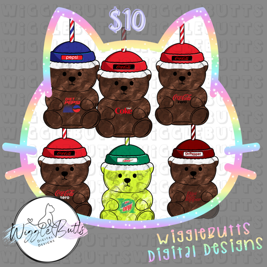 Coffee Lovers Bear Cups Diet Sodas Soft Drinks ClipArt Bundle