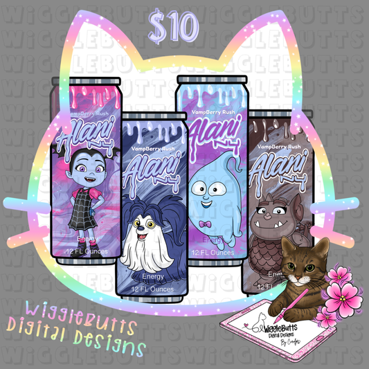 Little Vampire Girl Energy Drink Cans ClipArt Bundle