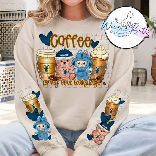 Coffee Lovers Blue Bear Cup Little Monster PNG Design and 2 Matching PNG Sleeve Designs