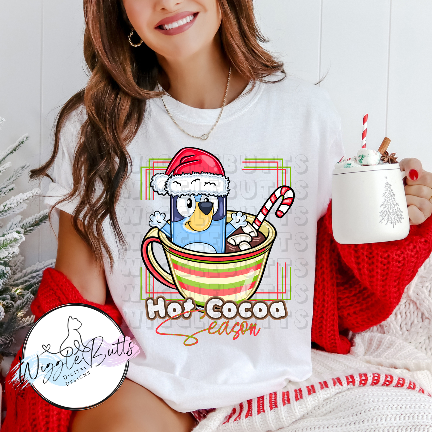 Blue Dog Puppies Blue Christmas Hot Cocoa PNG Design