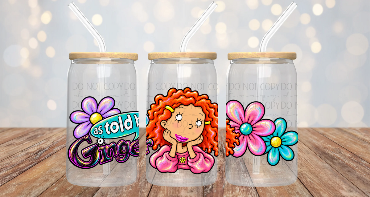 Red Head aretro Old School Cartoon Girl 16oz Cup/Jar Wrap PNG Design