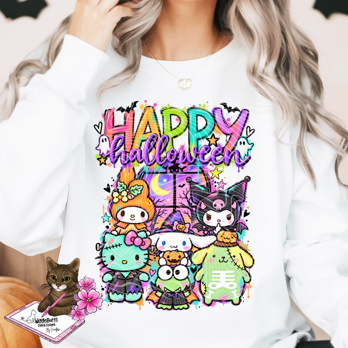 Kitty and Friends Pastel Halloween PNG Design