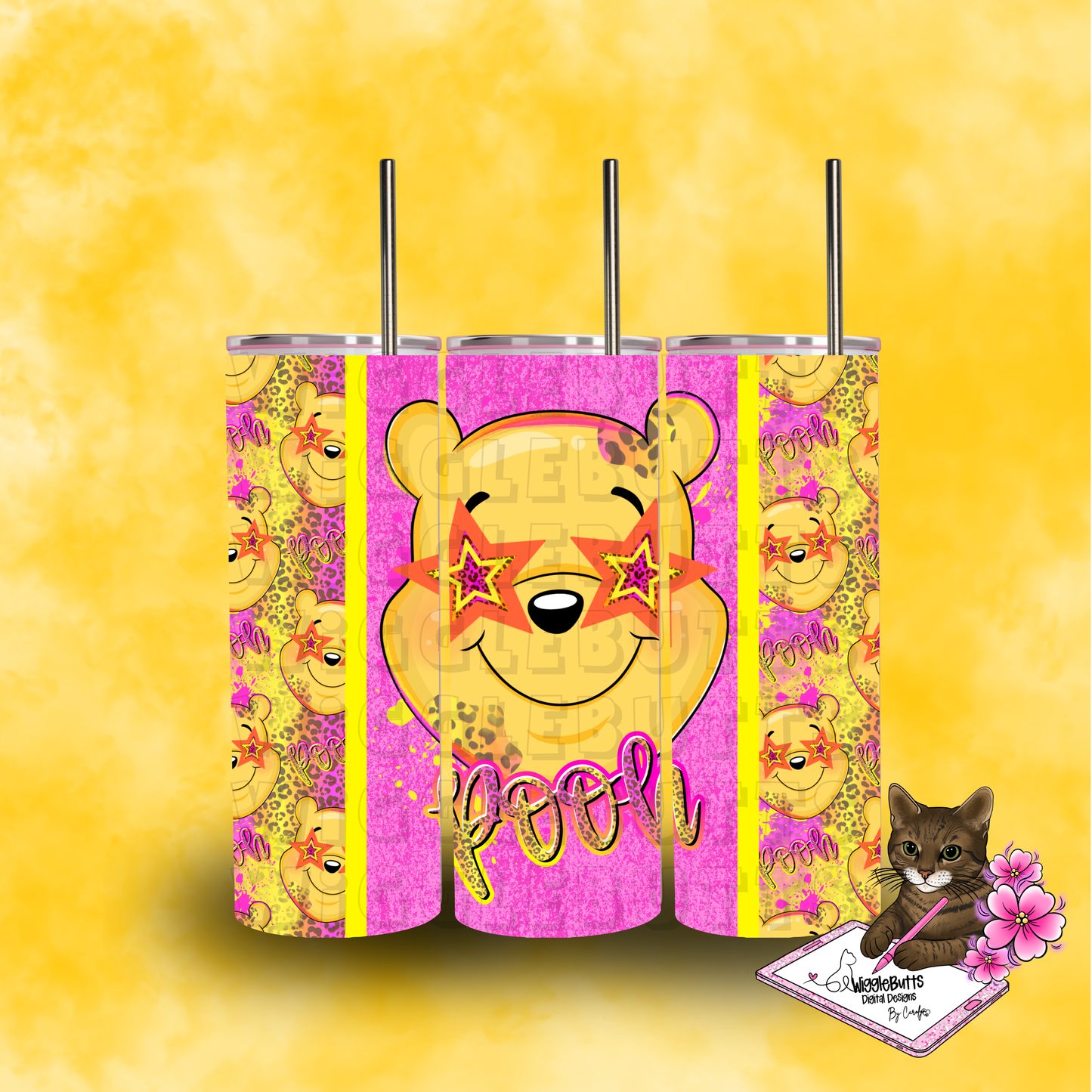 Honey Bear Pink Stars Cheetah Print 20oz Tumbler Wrap PNG Design