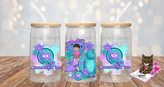 Monster Floral Flower 16oz Cup Jar PNG Design Wrap