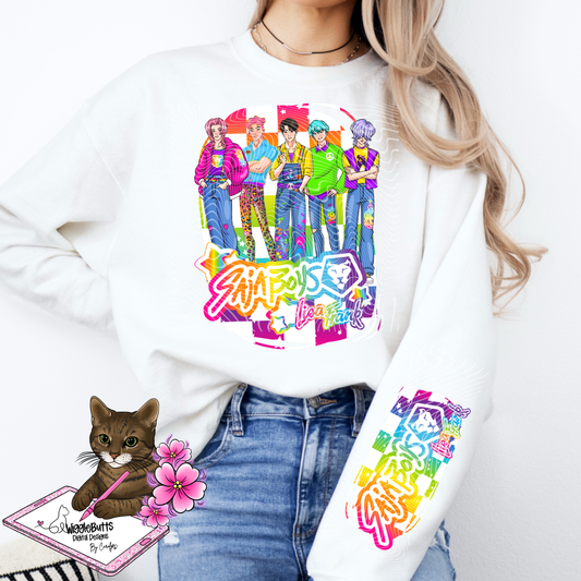 Anime Soda Boys 90s Rainbow Style Mashup PNG Design and Matching PNG Sleeve Design