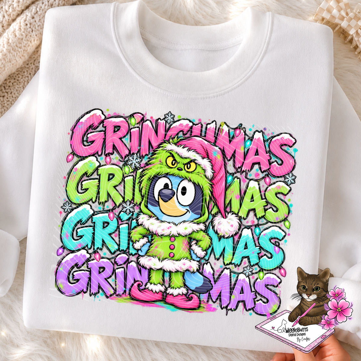Blue Dog Green Guy Christmas Mashup PNG Design
