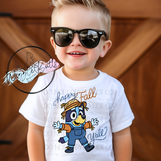 Blue Dog Puppies Happy Fall Scarecrow PNG Design