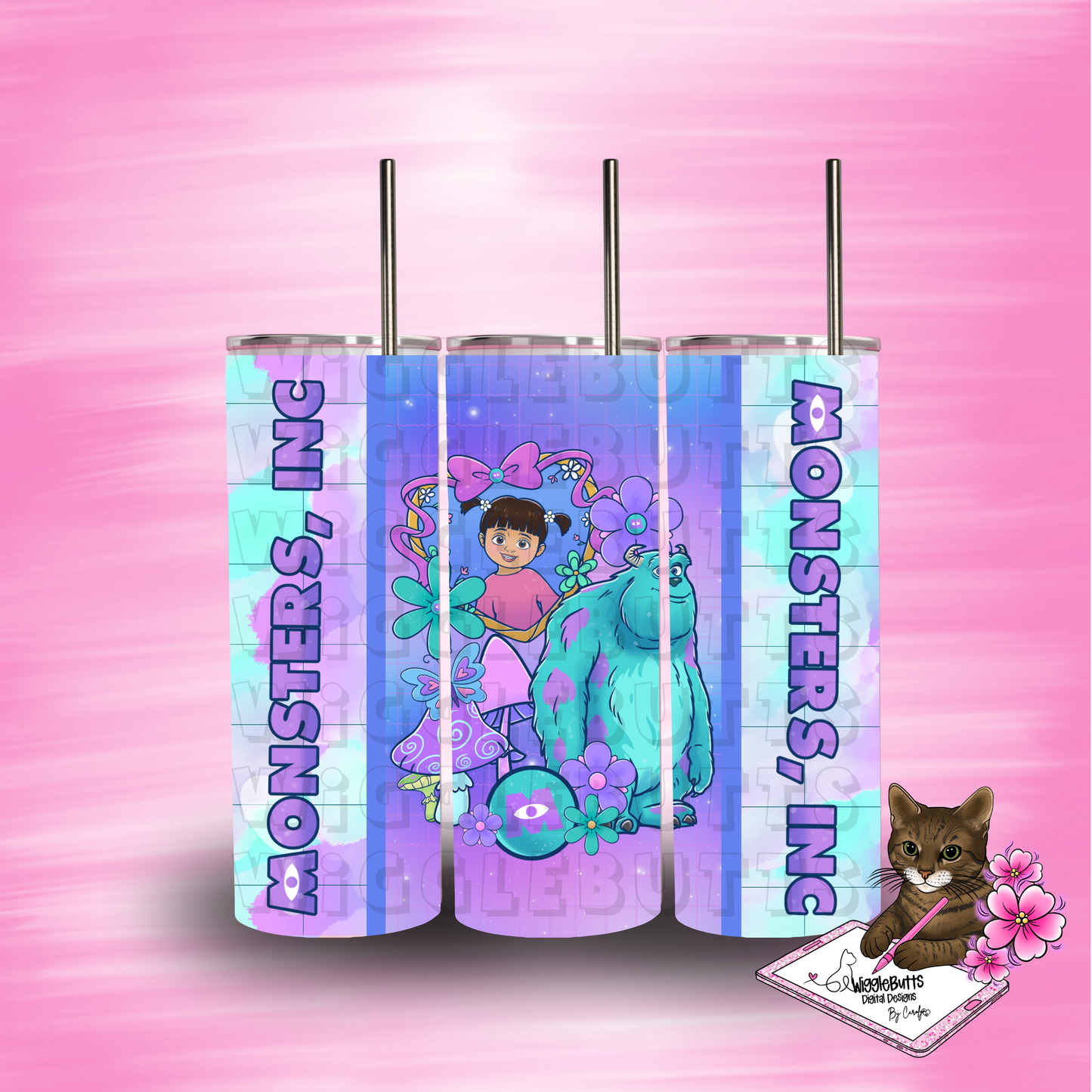 Monster Floral 20oz Tumbler Wrap PNG Design