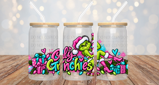 Green Guy Christmas Stripper Pole 16oz Cup/Jar Wrap PNG Design