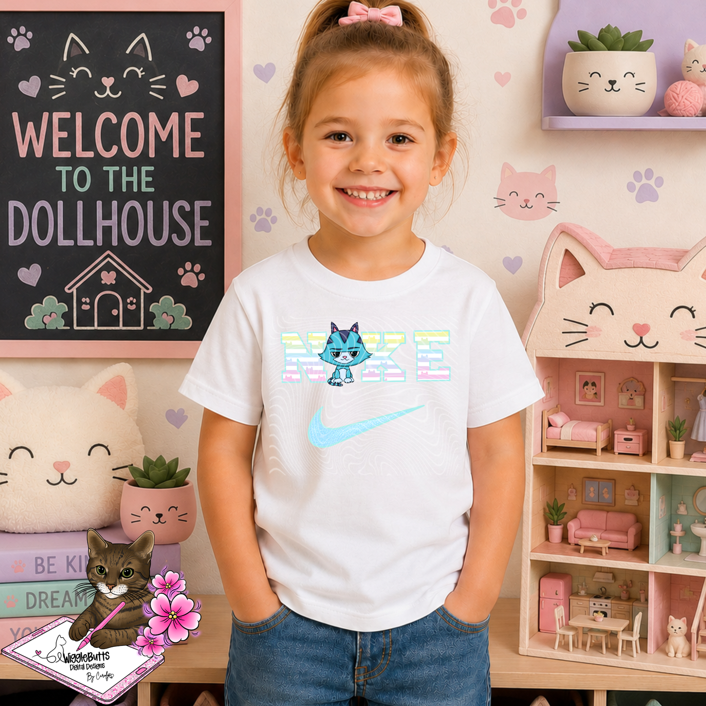 Boujee Checks Kitty Cat Dollhouse Solo PNG Design Bundle
