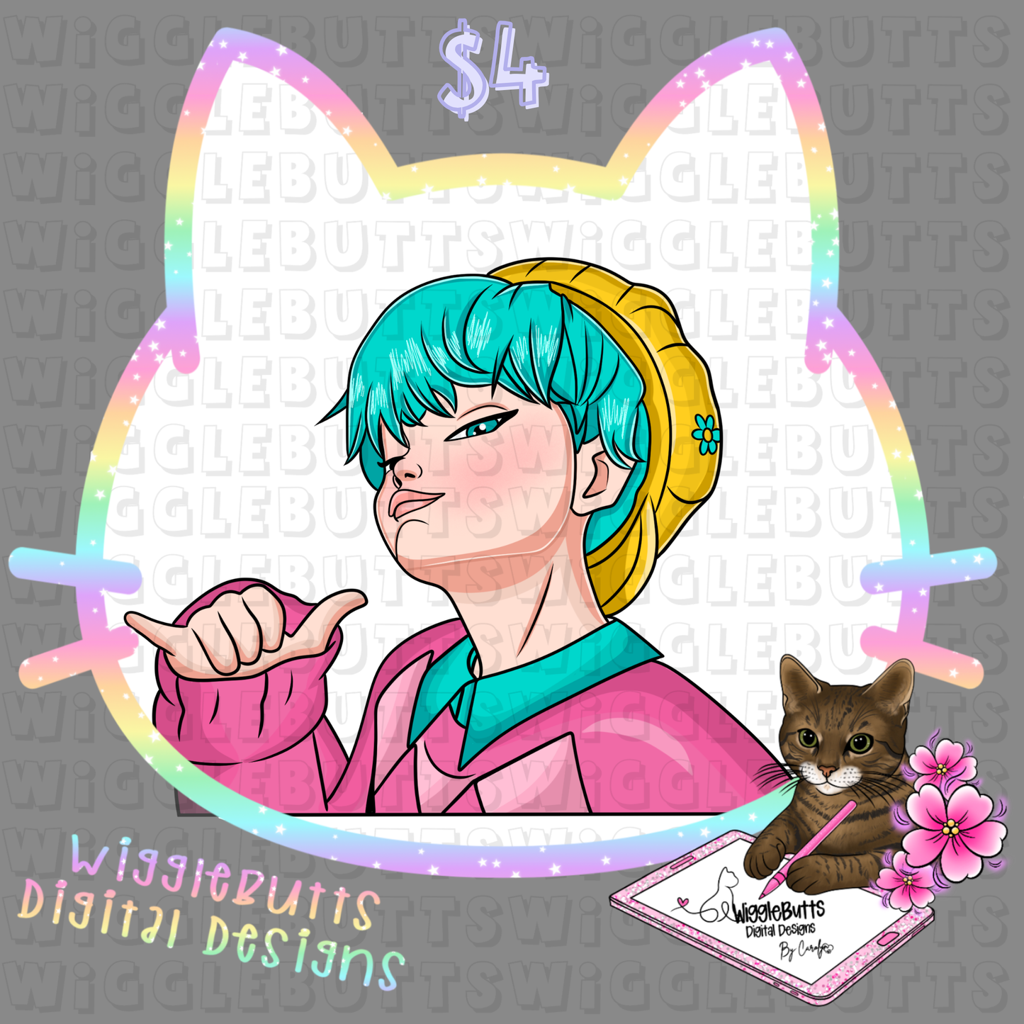 Anime Soda Boys Teal Hair ClipArt Piece