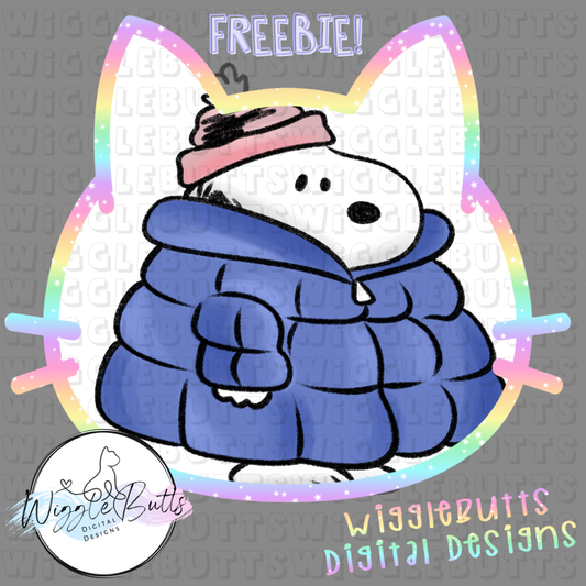 Retro White Dog Winter Snow ClipArt Piece