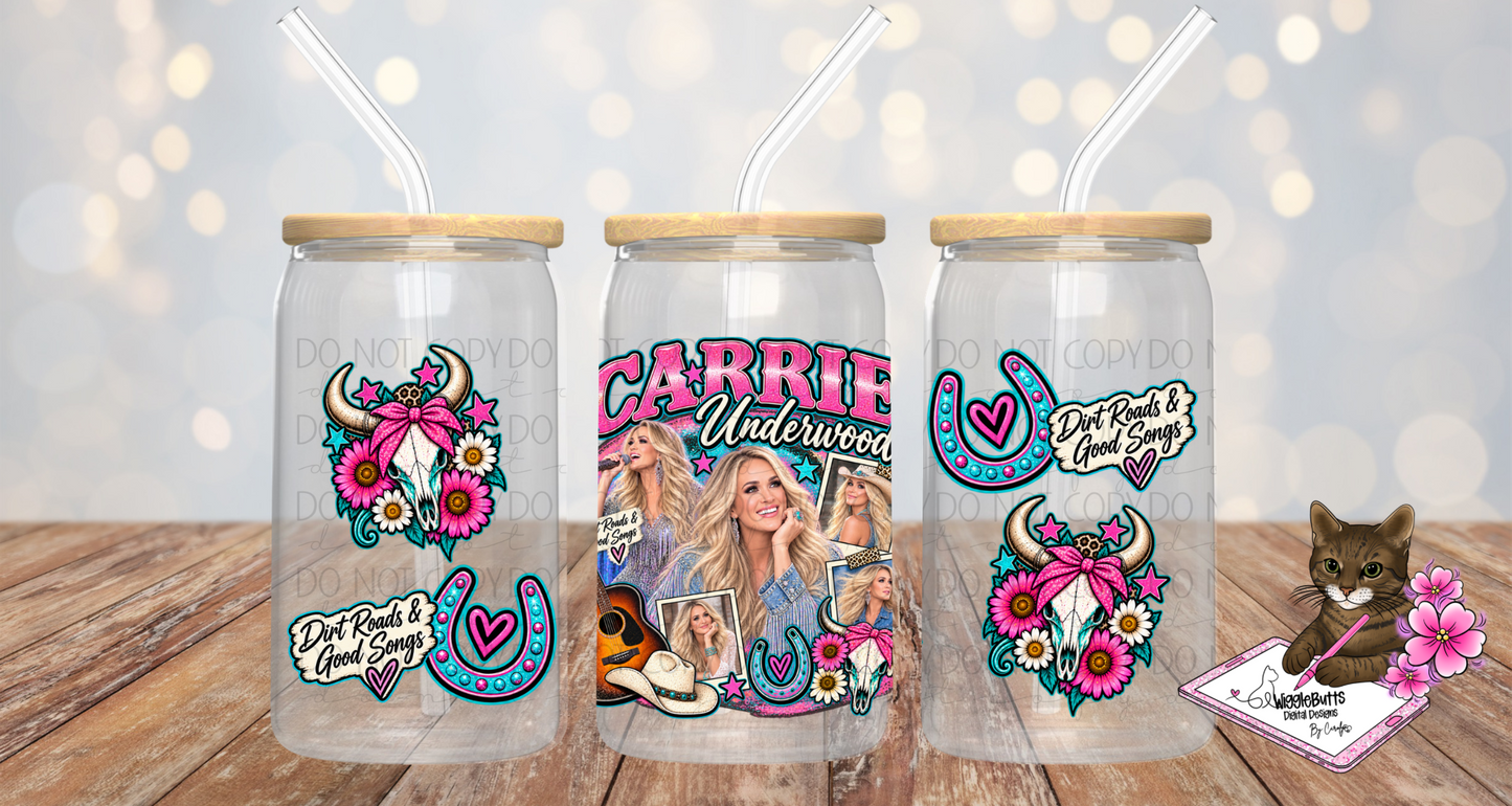 Country Music Singer Dirt Roads 16oz Cup/Jar Wrap PNG Design