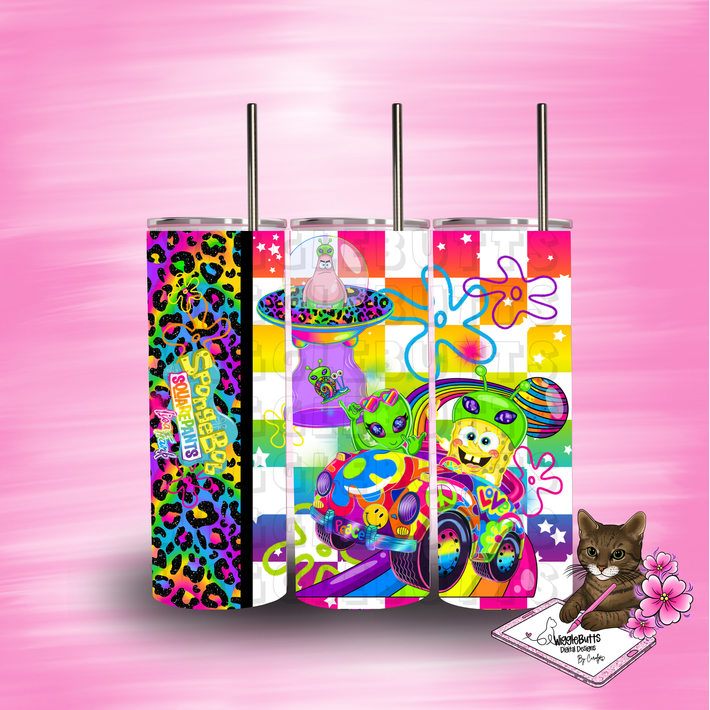Yellow Sponge 90s Rainbow Style 20oz Tumbler Wrap PNG Design