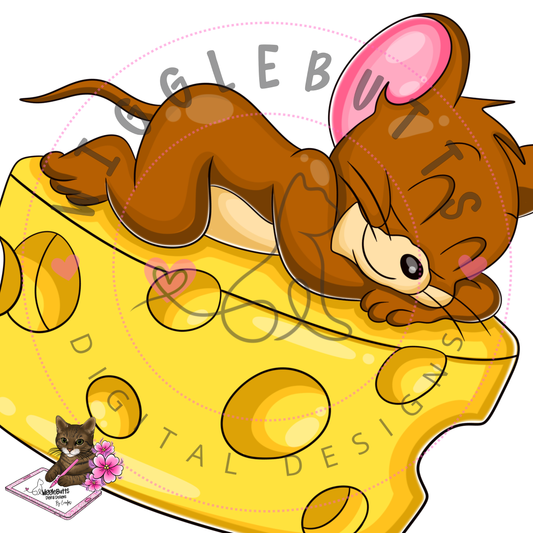 Retro Cat and Mouse Mouse on Cheese ClipArt Piece