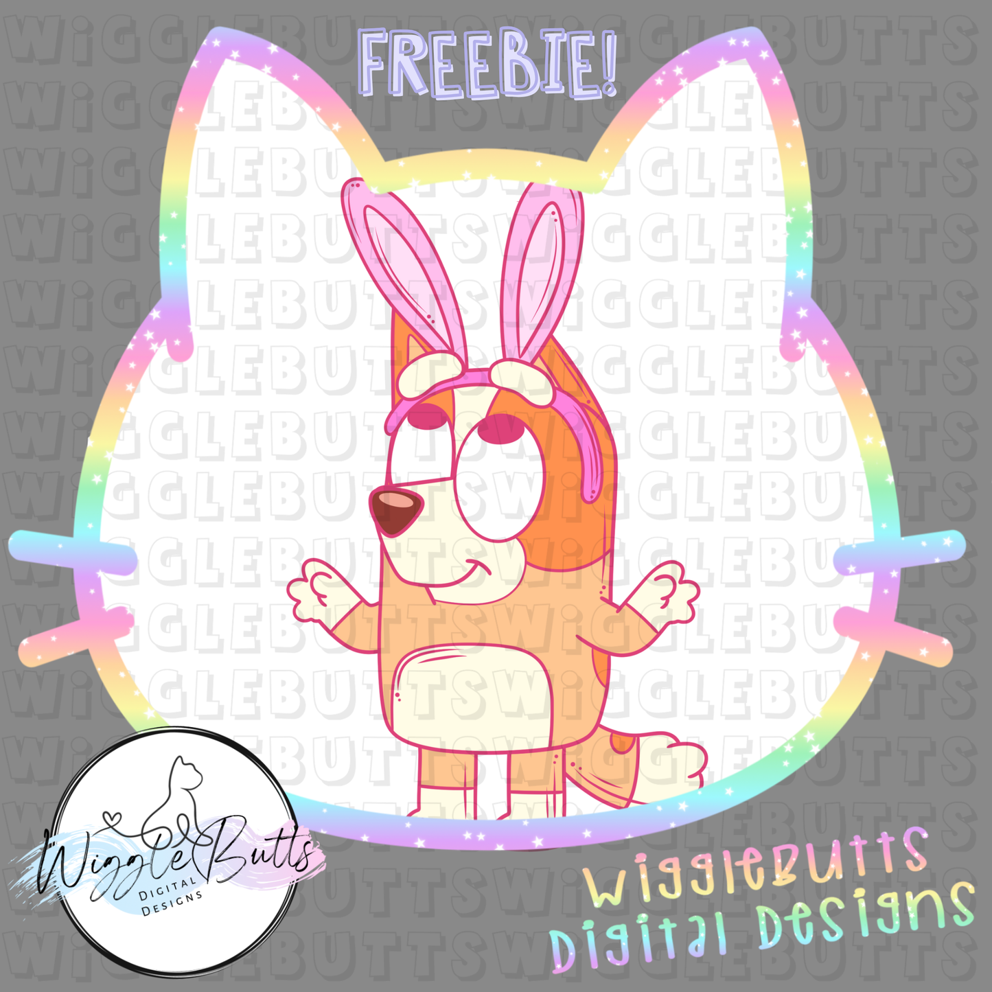 Blue Dog Puppies Orange Easter Bunny ClipArt Piece