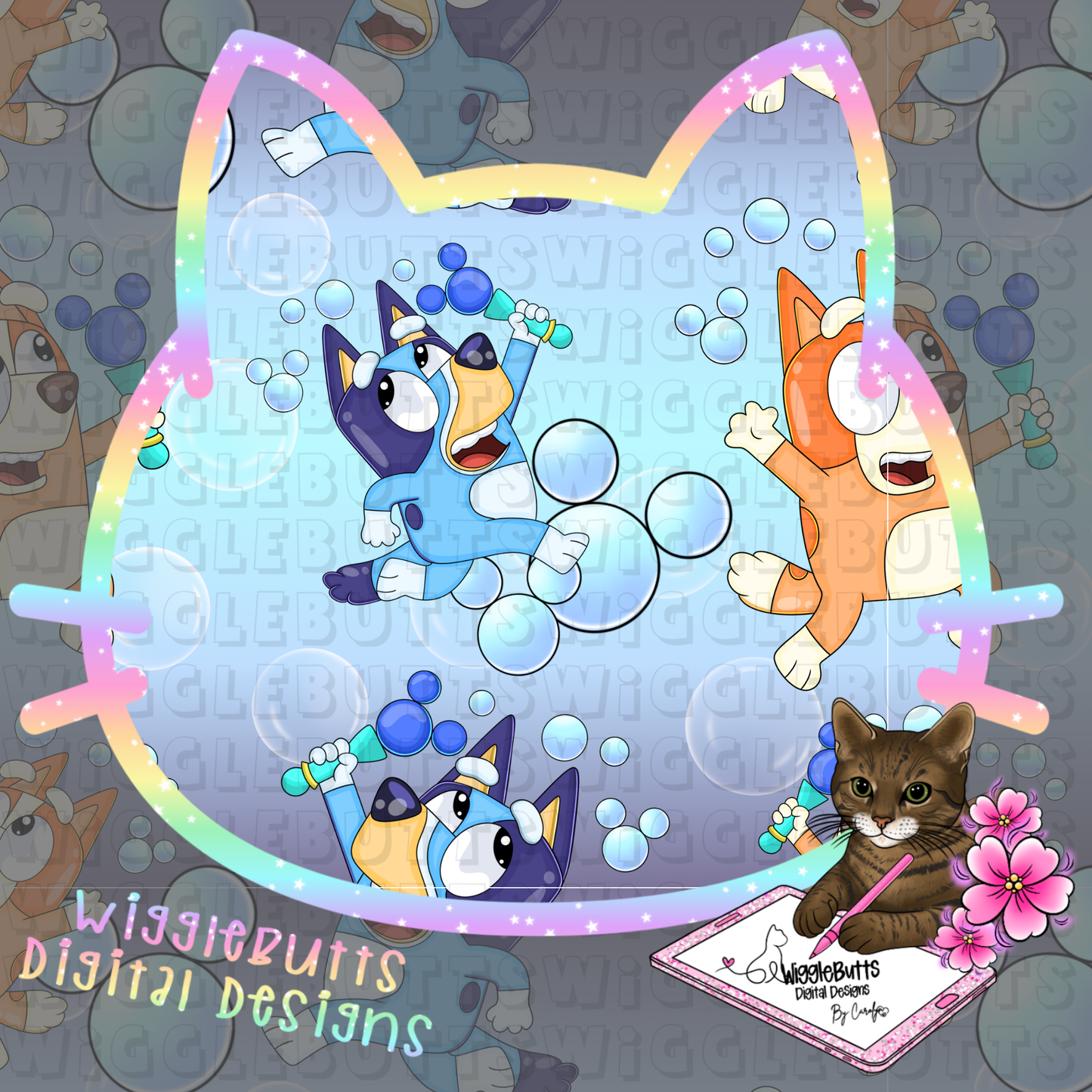 Blue Dog Puppies Bubbles Seamless File PNG Design