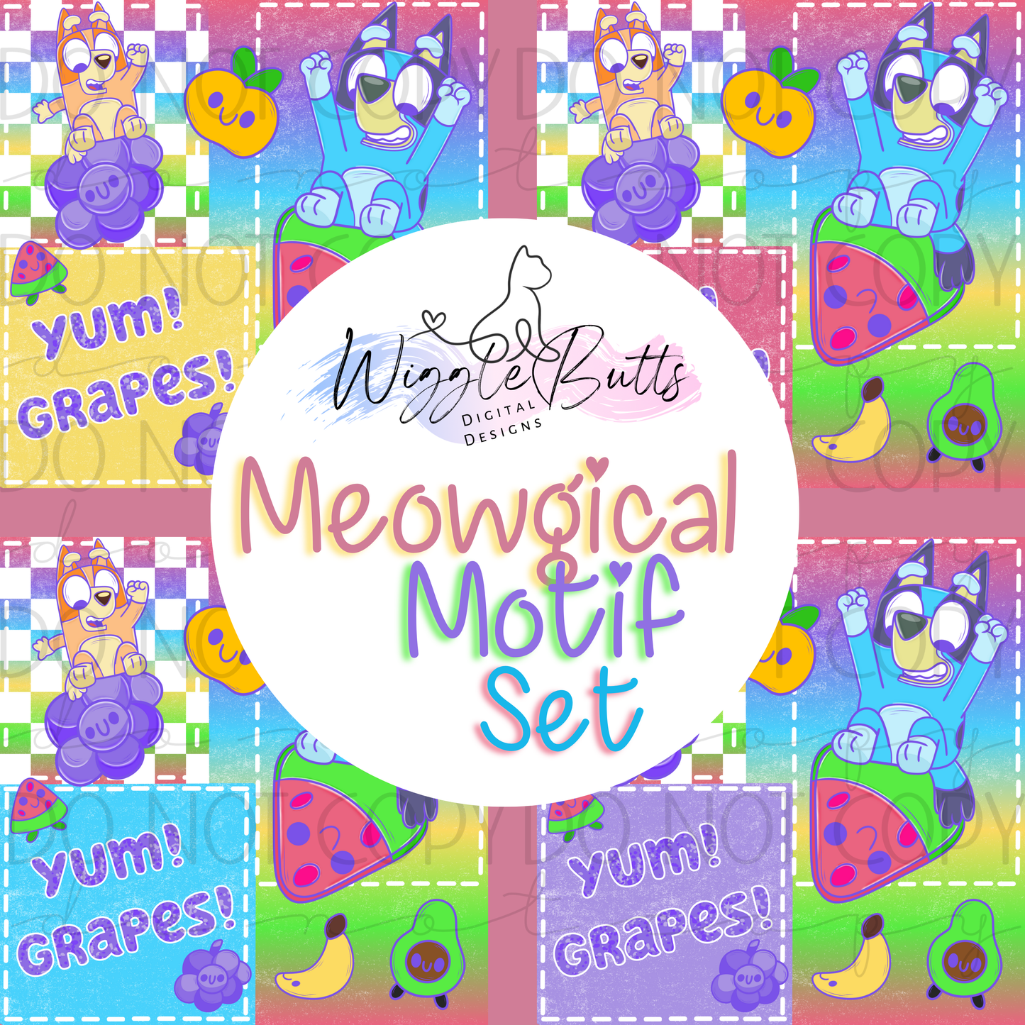 Blue Dog Puppies Yum! Grapes! Meowgical Motif Set