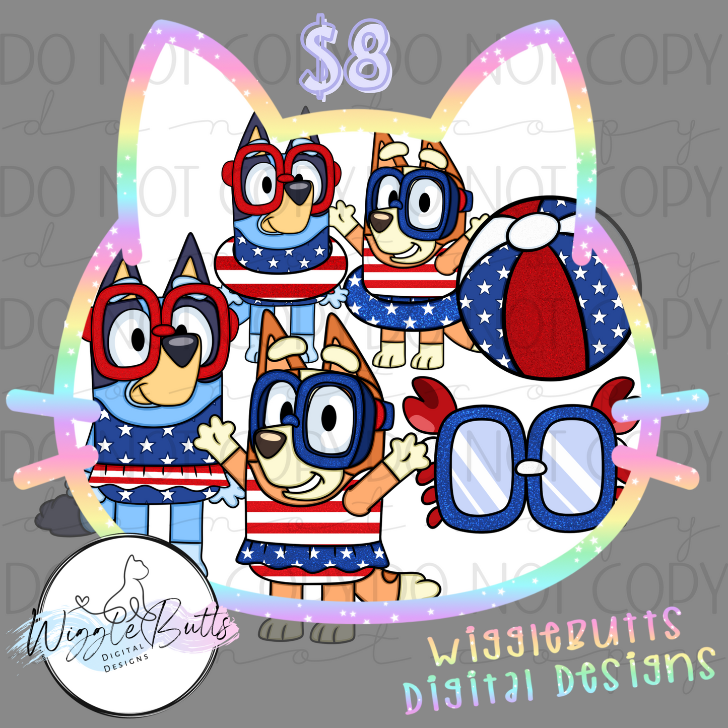 Dogs Puppy Swim 4th of July ClipArt Bundle