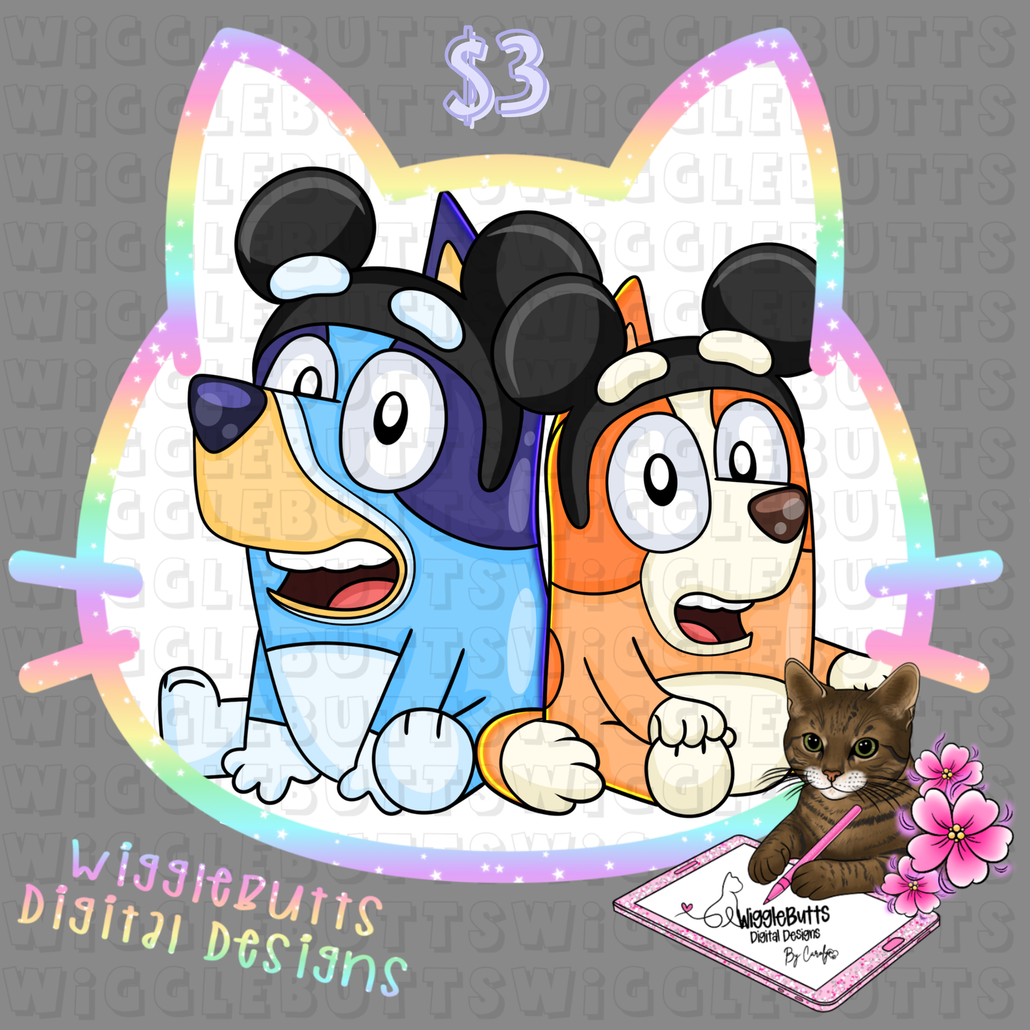 Blue Dog Puppies Mouse Ears ClipArt Piece