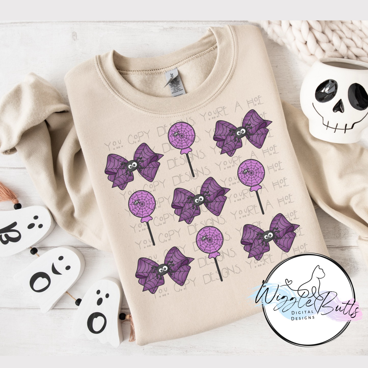 Coquette Halloween Spider Bows and Suckers PNG Design Purple