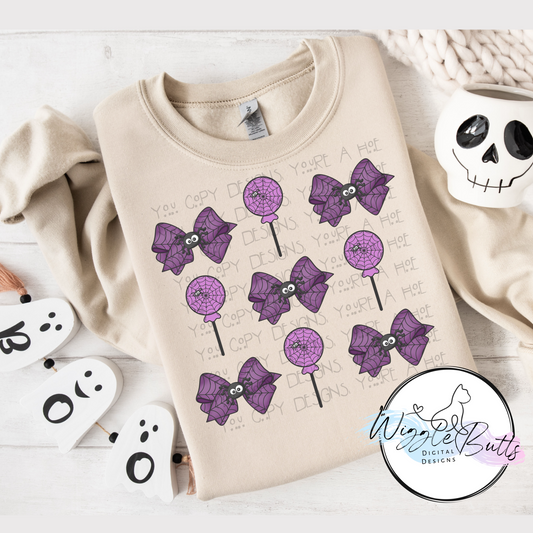 Coquette Halloween Spider Bows and Suckers PNG Design Purple