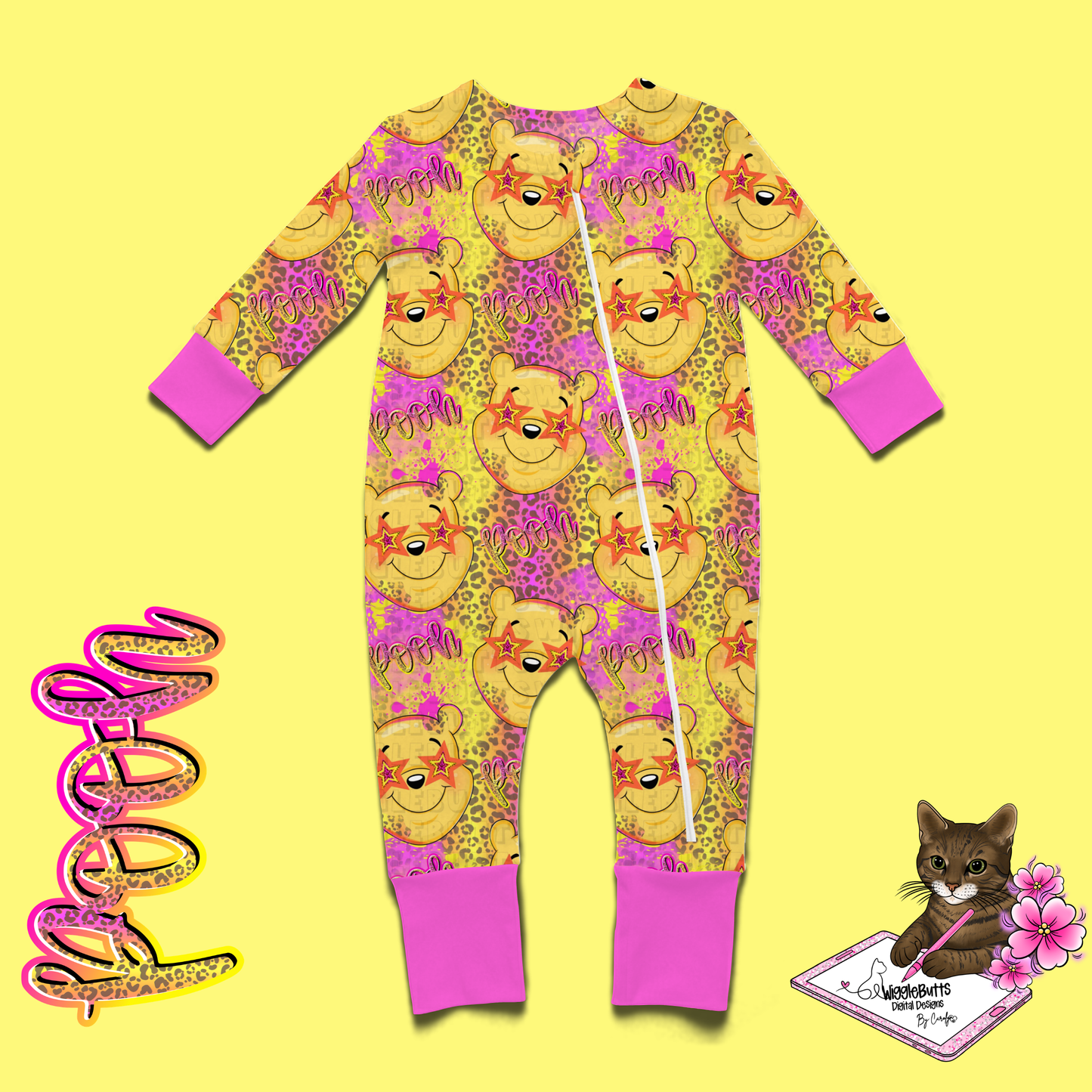 Honey Bear Pink Star Cheetah Print Seamless File PNG Design