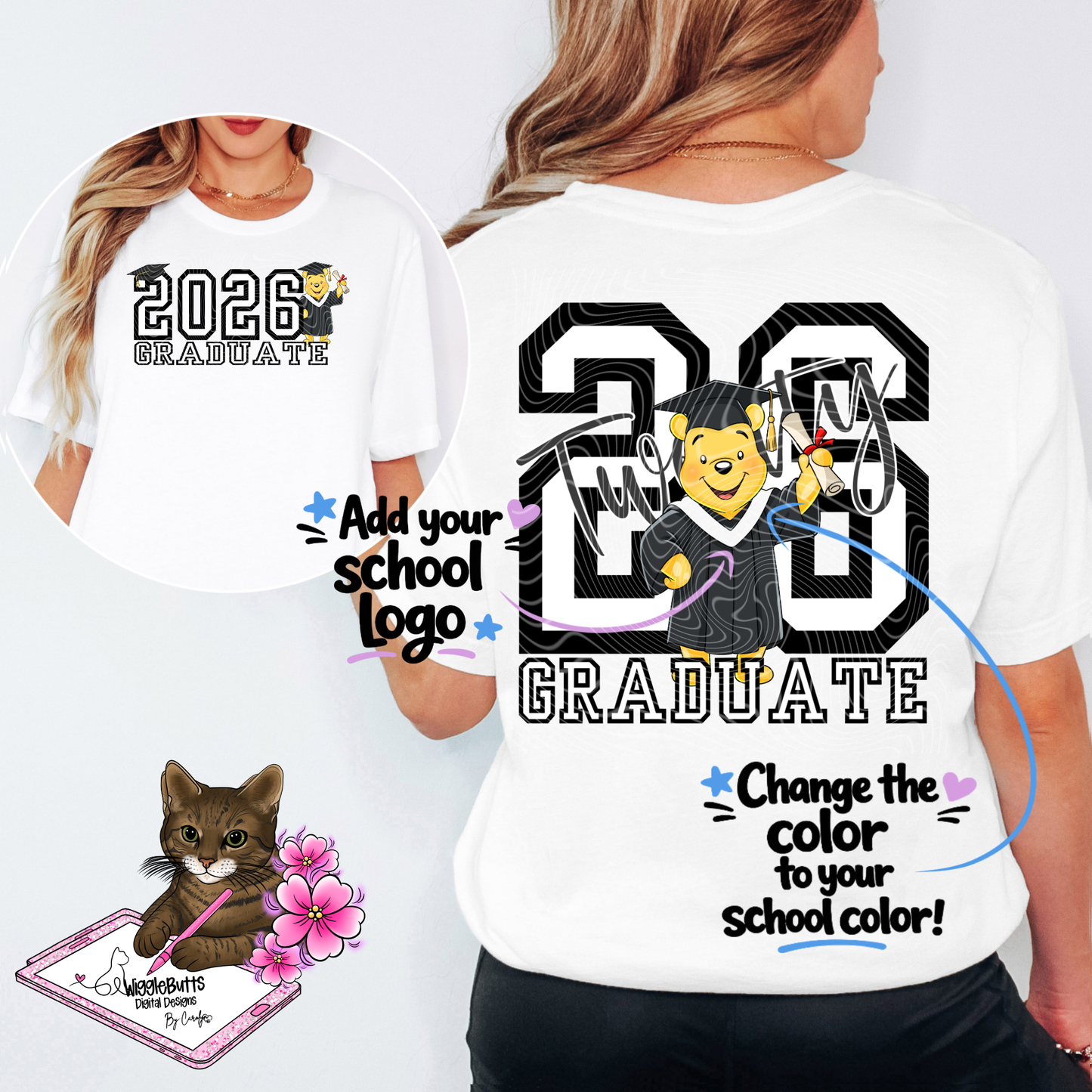 Honey Bear Graduate Graduation Editable PNG Design Bundle
