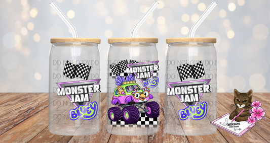 Blue Dog Puppies Monster Truck 16oz Cup/Jar Wrap PNG Design