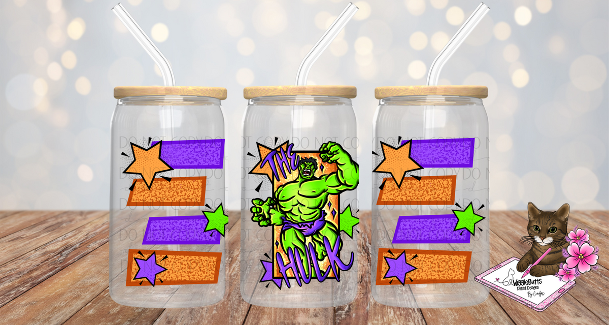 Superhero Green 160z Cup/Jar Wrap PNG Design