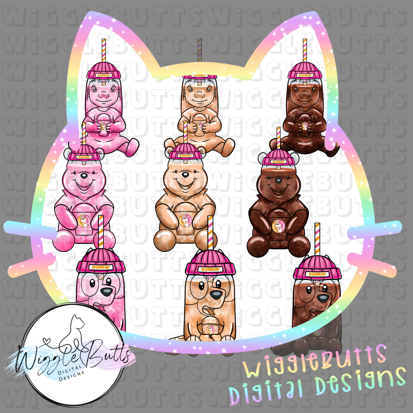 Coffee Lovers Pink Orange Donuts Characters Cups and Matching Elements 82 Piece Semi Exclusive ClipArt Bundle