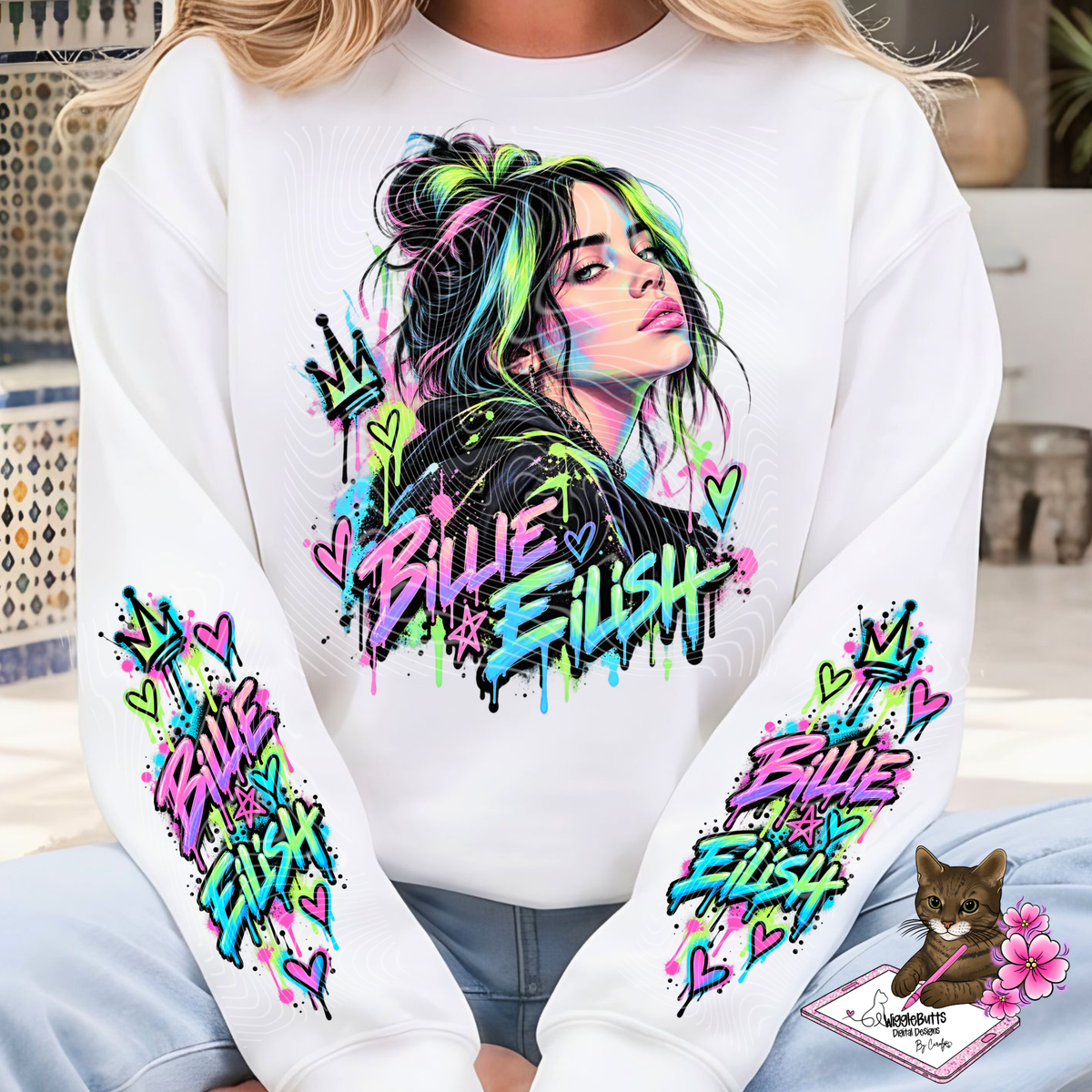 Pop Star Singer Painted PNG Design and Matching PNG Sleeve Design
