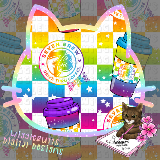 Coffee Lovers 90s Rainbow Style Checkered Maroon Seamless File PNG Design