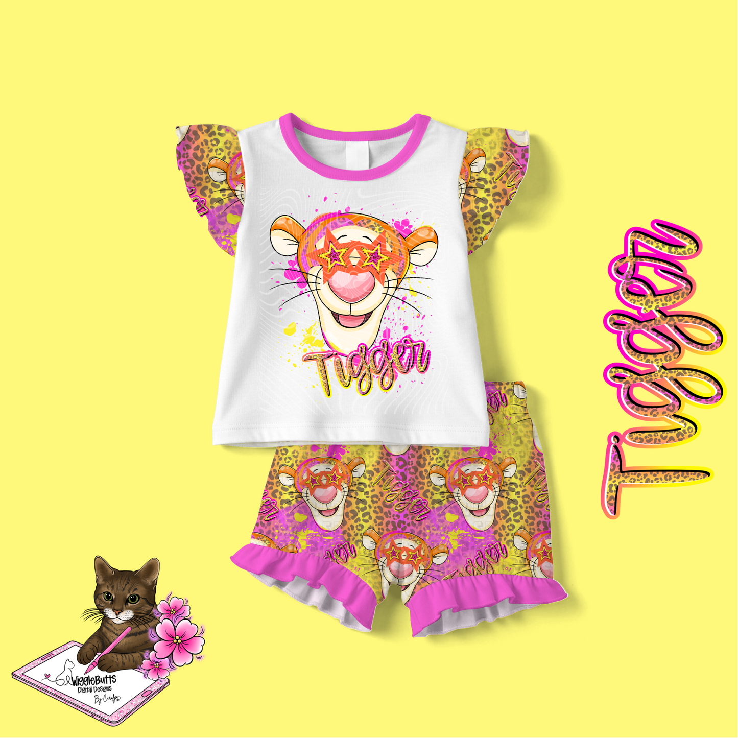Honey Bear and Friends Tiger Pink Stars Cheetah Print Seamless File PNG Design