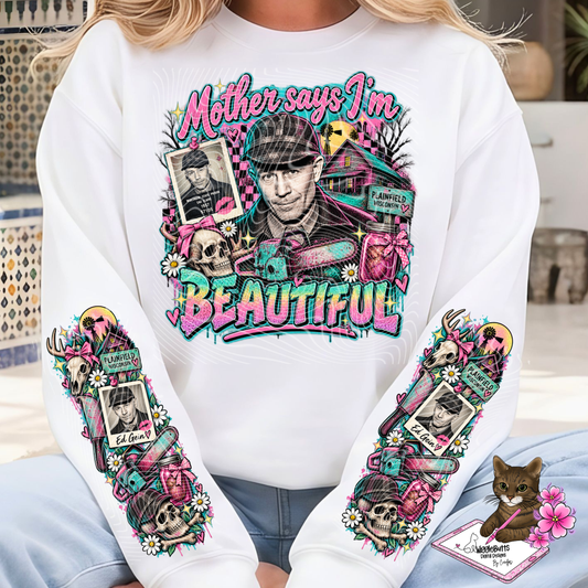 Mother Says I'm Beautiful Monster Horror PNG Design and Matching PNG Sleeve Design