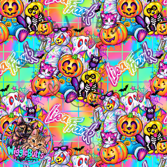 Retro 90s Rainbow Style Halloween themed Seamless File PNG Design