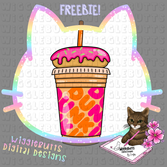 Coffee Lovers Pink and Orange Donut Cup Latte Drink ClipArt Piece